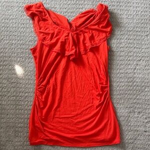 White House Black Market Vibrant Orange Ruffled Blouse